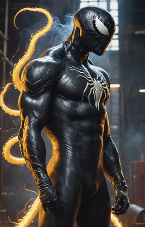 Within the fiery confines of an industrial welding workshop, the symbiotic transformation of Venom takes an unexpected and visually electrifying turn. The towering figure of Venom, clad in a molten, metallic symbiotic suit, welds with a methodical precision using the intense brilliance of the MIG welding technique. Sparks fly in chaotic patterns as the white-hot welder's arc illuminates the symbiote-infused creature's formidable silhouette. The symbiotic tendrils snake around the welding equipment, responding to the intense heat and energy with an otherworldly resilience. The ambient glow of the welding sparks plays upon the glossy black surface of Venom's symbiotic suit, creating a mesmerizing interplay of light and shadow. The fusion of the extraterrestrial symbiote and the industrial sparks captures the essence of a unique and powerful Venom, embracing both the menacing nature of the character and the intense craftsmanship of a skilled spawacz wielding the MIG method.