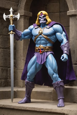 A mastermind of malevolence, Skeletor's muscular stature strikes fear into the hearts of his enemies. His bony countenance grins with wicked satisfaction as he schemes within the dark chambers of Castle Grayskull. Skeletor's malefic plans are backed by his mastery of dark arts, making him an enduring threat to the realms of good.