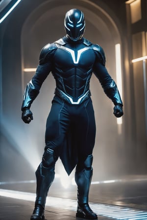 Quantum Revenant, a formidable figure with sculpted muscles, merges the essence of a spectral warrior with advanced quantum technology. Cloaked in a futuristic suit adorned with spectral energy, Quantum Revenant wields a plasma-infused sword, cutting through the fabric of reality to defend against otherworldly threats.