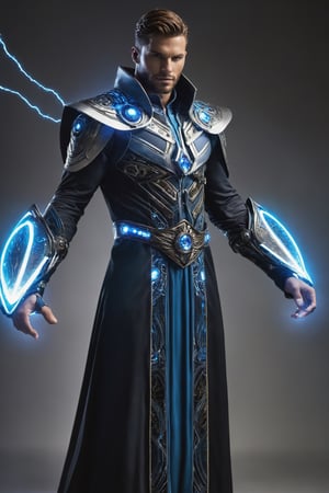 Techno Sorcerer, a physically imposing hero, combines the arcane arts with cybernetic enhancements. Adorned in a futuristic robe interwoven with circuits, Techno Sorcerer channels mystical energies through bionic enhancements, wielding a staff that merges magic and advanced technology to protect the futuristic realms.