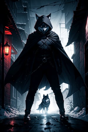 A marshmallow appeared from a dimly lit alley wearing a black winter cape and a wolf's head hood. Movements were graceful and radiated an aura of strength and danger. He seemed like a guardian of secrets, a sentinel of the night who had forged an unbreakable bond with the wild and untamed.
