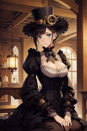 best quality,highly detailed,masterpiece,ultra-detailed,illustration,seiza,(steampunk),(dress of Victorian), 