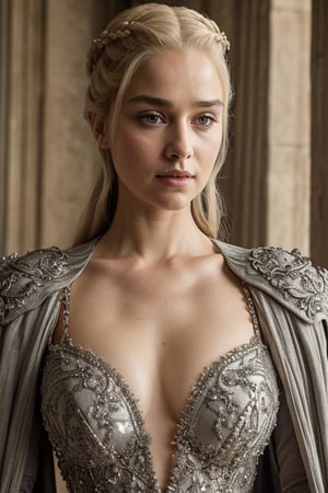 Full body, sexy, Hot model, detailed face, deep cleavage , navel, clear face, Portrait,cinematic shot of game of thrones, game of thrones dress,royal palace 