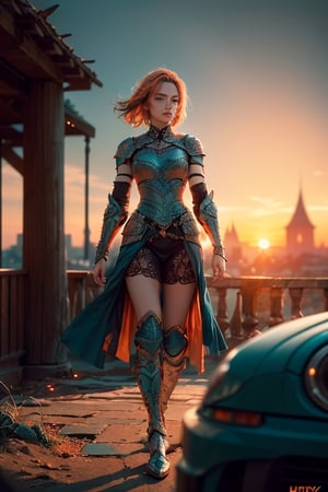 (masterpiece), (extremely intricate:1.3), (realistic), portrait of a girl, the most beautiful in the world, (medieval armor), metal reflections, full body visible , outdoors, intense sunlight, far away castle, professional photograph of a stunning woman detailed, sharp focus, dramatic, award winning, cinematic lighting, , volumetrics dtx, (film grain, blurry background, blurry foreground, bokeh, depth of field, sunset, motion blur:1.3), chainmail,exposure blend, medium shot, bokeh, (hdr:1.4), high contrast, (cinematic, teal and orange:1.4), (muted colors, dim colors, soothing tones:1.3), low saturation,