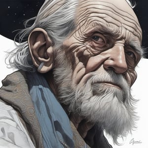  color ink drawing,old man, Perfect details, night, thin lines, dark background, trending on artstation, sharp focus, studio photo, intricate details, highly detailed, by greg rutkowski