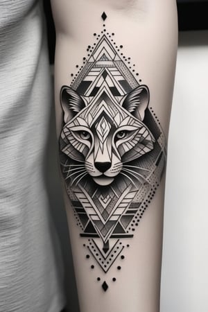 Design a detailed dotwork tattoo that incorporates a stylized animal or abstract pattern. Use a series of small, precise dots to create depth and texture in the artwork.