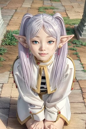 Extremely Realistic, Best quality, master piece, high resolution, high quality, high detail, perfect human anatomy, realistic , normal face and eyes and body and fingers and skin, perfect  face and eyes and body and fingers and skin, detailed face and eyes and body and fingers and skin, 16K,
Japanese, 

1girl,
grey_hair, twintails, elf, pointy_ears, long_hair, green_eyes, blue_eyes, small_breasts, earrings, red_earrings,

double hair, cute face, perfect female body, small breasts, skinny body, hairpin, inverted triangle earrings, checkered shirt, tie, big sweater vest , (missing bottoms fashion:1.5), knee socks:1.8, long-sleeved shirt, blush,  smile, big eyes, park, cute pose,High detailed , realistic picture, ((full bang)),yurayura_yuuura,1girl, minato aqua, animal ears,long hair, purple eyes, ahoge,Frieren