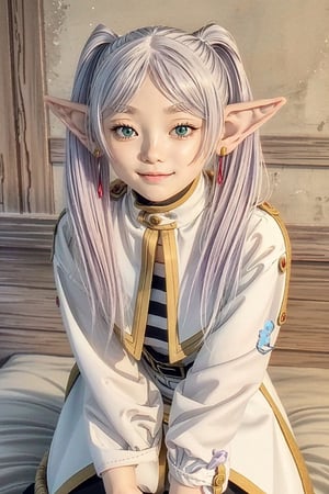 Extremely Realistic, Best quality, master piece, high resolution, high quality, high detail, perfect human anatomy, realistic , normal face and eyes and body and fingers and skin, perfect  face and eyes and body and fingers and skin, detailed face and eyes and body and fingers and skin, 16K,
Japanese, 

1girl,
grey_hair, twintails, elf, pointy_ears, long_hair, green_eyes, blue_eyes, small_breasts, earrings, red_earrings,

double hair, cute face, perfect female body, small breasts, skinny body, hairpin, inverted triangle earrings, checkered shirt, tie, big sweater vest , (missing bottoms fashion:1.5), knee socks:1.8, long-sleeved shirt, blush,  smile, big eyes, park, cute pose,High detailed , realistic picture, ((full bang)),yurayura_yuuura,1girl, minato aqua, animal ears,long hair, purple eyes, ahoge,Frieren