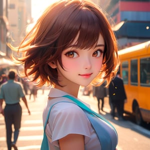 (office lady costume:1.3),(Dynamic pose),(skirt floating in the wind)
(((Below the waist shot,haunting smile,moist lips,short hair))),
((irises and pupils are rounded,the pupil reflects the surroundings,eyes are not the same size)),
((Big eyes,perfect eyes,watery eyes)),
((thick bangs)),((Thin legs)),(high detailed skin,visible pores),
((medium breasts)),((city street,)),((a 22 age girl)),
(ultra high res,photorealistic,realistic,best quality,photo-realistic),
(8k, raw photo, best quality, masterpiece),
(photon mapping, radiosity, physically-based rendering,automatic white balance),
technological sense, best quality, masterpiece, illustration,CG ,unity ,wallpaper, official art,
Amazing, finely detail, an extremely delicate and beautiful,extremely detailed,
highly detailed, sharp focus,rich background,blurry background,strong sunlight,
(real person,photograph),