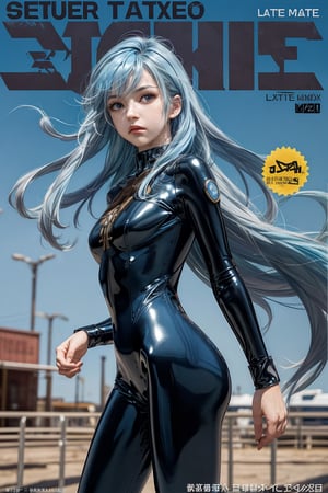 (masterpiece, best quality:1.2), 
1girl, 
(Dynamic pose:0.8), 
(solo:1.5), 
(cowboy shot:1.2), 
(from side way:0.8),
(thigh:0.3), 





(((long hair))),(((blue hair ))),
(((latex bodysuit blue))),






(wind:1), 
(magazine cover title:1.3), 






banner with text MUNES


