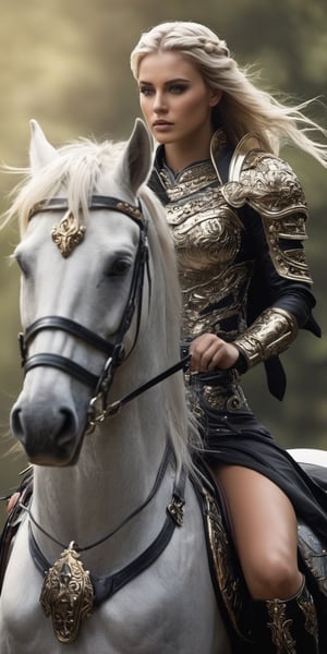  Create beautiful warrior riding on pegasus,, black pegasus, detailed women , dark hair,  crown. , black eyes , blonde. sharp focus, high quality, high detailed,fearless, up close,