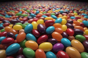 it's raining Jelly Beans, A hyper-realistic 64k digital rendering, ultra fine detail, saturated colors, chiaroscuro effect, high contrast, 64k,more detail XL