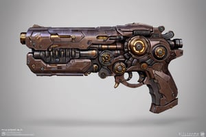 board with an assembly instruction of a futuristic handgun
,steampunk style