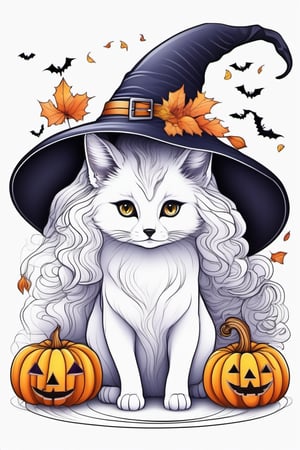 outline art for adults coloring book cute halloween coloring pages with witch, adult style, white background, Sketch style, full body, only use outline, Mandala style, clean line art, without colours