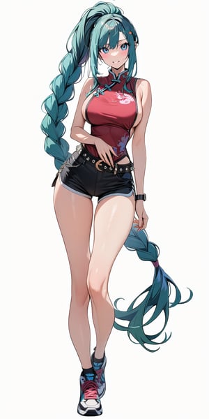 1girl, very tall, thin, masterpiece, best quality, very aesthetic, absurdres, long hair, braided ponytail, looking at viewer, blush, smile, large breasts, aqua corset, asymmetric bangs, blue gradient eye, standing, (full body), thighs, aqua hair, sleeveless, long legs, pleated skirt, sneakers, thigh gap, punk belt, white background, empty background,

1girl, very tall, thin, masterpiece, best quality, very aesthetic, absurdres, very long hair, looking at viewer, breasts, swept bangs, green gradient eye, standing, full body, pink qipao, thighs, red hair, sleeveless, sideboob, chinese clothing, black short shorts, long legs, sneakers, side slit, thigh gap, white background,