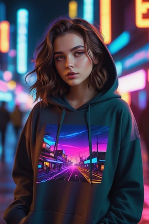 Gamer girl, Gamer girl with wavy brown hair and brown eyes, streaming montage with neon cyberpunk and lofi colours, thick brush strokes. She is wearing an t-shirt, the background of the image is a street at night with neon lights. make_3d , curious face, Gamer girl with wavy brown hair and brown eyes, stream montage with neon cyberpunk and lofi colours, thick brushstrokes. She wears an oversize hooded jumper. make_3d , curious face with wavy brown hair and brown eyes, streaming montage with neon cyberpunk and lofi colours, thick brushstrokes. He wears an oversize t-shirt, the background of the image is a night street make_3d