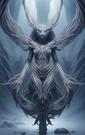 In a bewildering dystopian crystal crawler, a creature with an intricate body made entirely of shimmering crystalline structures navigates through a desolate landscape. The portrait panoramic photograph portrays this otherworldly being in exquisite detail, capturing every facet of its translucent body that refracts light with an ethereal glow. The image showcases the creature's multi-jointed limbs gracefully skimming the ground, an eerie contrast to its jagged and fragmented appearance. The high-resolution capture allows viewers to appreciate the astonishing craftsmanship of the crystals, conveying a sense of enchantment despite the post-apocalyptic aura that surrounds the scene.