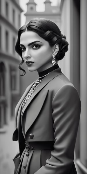 a hyper realistic ultra detailed photograph of a beautiful Deepika Padukone as a female 1900s mafia gangster on the street of 1900s Birmingham, detailed symmetric beautiful hazel eyes, detailed gorgeous face, peaky blinders environemt, polaroid style vintage photograph, trending on cg society, bauhaus, bulgari, beige and dark atmosphere, official valentino editorial, moonlight, medium symmetry, neoprene, behance contest winner, portrait featured on unsplash, stylized digital art, smooth, ultra high definition, 8k, unreal engine 5, ultra sharp focus, award-winning photograph, Canon EOS 5D Mark IV DSLR, f/8, ISO 100, 1/250 second, TanvirTamim, trending on artstation, by artgerm, h. r. giger and beksinski, highly detailed, vibrant