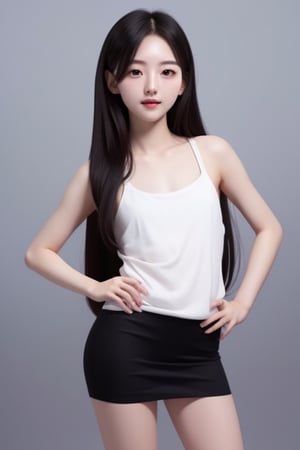 22 years old, long hair, wearing tank top,mini_skirt, petite,skinny,sexy,innocent,yihyun,fully_body