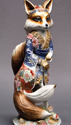 full body, ultra detailed porcelain japanice fox