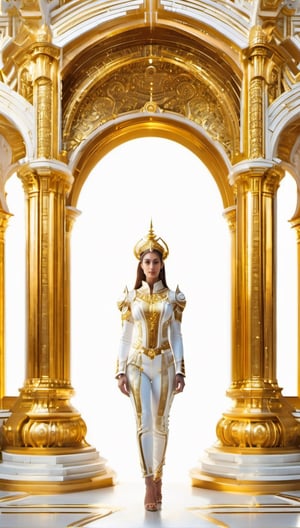 full body, photo to a fit woman, white and gold, temple background
,Renaissance Sci-Fi Fantasy