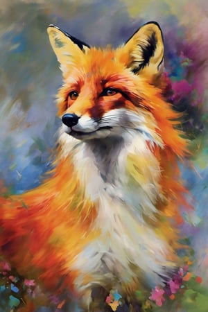 fox wit a rembow colorfull mane,art by sargent