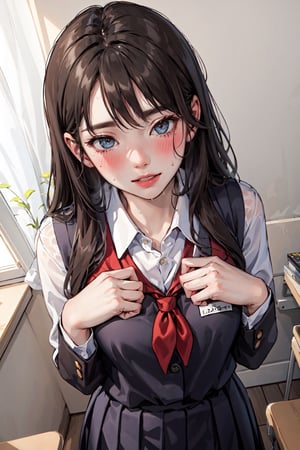 (masterpiece:1.2, best quality), (real picture, intricate details), 2lady, blushing, sweaty, school uniform