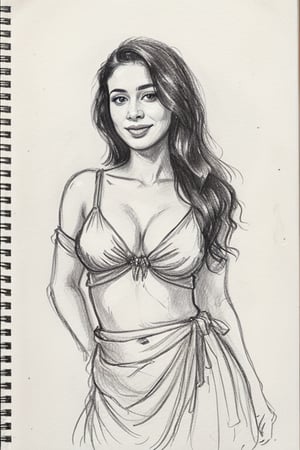 A sultry Malayali beauty, 35 years young and radiant. Charcoal art brings her to life in a portrait sketch of raw elegance. She smiles seductively, wearing only a loose shirt that drapes effortlessly from her waist. The charcoal lines are bold and expressive, capturing the high clarity and good proportions of her curvy figure. A masterpiece unfolds as the pencil sketch takes shape, revealing a stunning work of art.