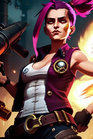 portrait wallpaper of pirate Jinx from arcane with massive rocket launcher, highly detailed,  materpiece