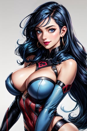 1girls bare_shoulders big_breasts birds_of_prey blackwalker blue_eyes blue_hair breasts bust busty color colored dark_hair dc dc_comics earrings facing_viewer female female_ejaculation female_focus female_only hair helena_bertinelli huntress huntress_(dc_comics) large_breasts lipstick long_hair looking_at_viewer makeup mask plain_background round_ears smile smiling solo solo_female solo_focus superheroine tagme uncensored white_background