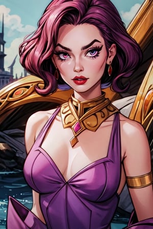 1girls absurdres barretxiii evil-lyn eyelashes eyeliner female female_only highres looking_at_viewer masters_of_the_universe pink_eyes solo url watermark