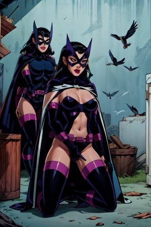 birds_of_prey boots breasts cape dc huntress_(dc_comics) kneeling mask shaved_pussy vagina