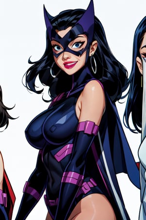 1girls bare_shoulders big_breasts birds_of_prey blackwalker blue_eyes blue_hair breasts bust busty color colored dark_hair dc dc_comics earrings facing_viewer female female_ejaculation female_focus female_only hair helena_bertinelli huntress huntress_(dc_comics) large_breasts lipstick long_hair looking_at_viewer makeup mask plain_background round_ears smile smiling solo solo_female solo_focus superheroine tagme uncensored white_background