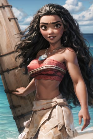 1girls absurdres areolae ayyasap black_hair breasts brown_eyes curly_hair dark-skinned_female dark_nipples dark_skin disney female female_only highres jewelry large_breasts large_filesize long_hair looking_at_viewer magic moana moana_waialiki navel necklace nipples nude parted_lips pussy smile solo stomach straight_hair topless water