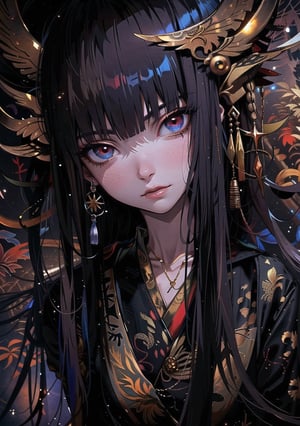 Red eyes, evil, golden, shiny, gold hair,High detailed ,midjourney,perfecteyes,Color magic,urban techwear,hmochako,better witch,witch, witch,Long hair,free style,horror (theme)