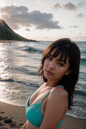 RAW photo, photo of girl called Tracy, instagram model(25yo), enjoying vacation in Hawaii, cool photography utilizing a 85mm lens for a cinematic feel,photorealistic