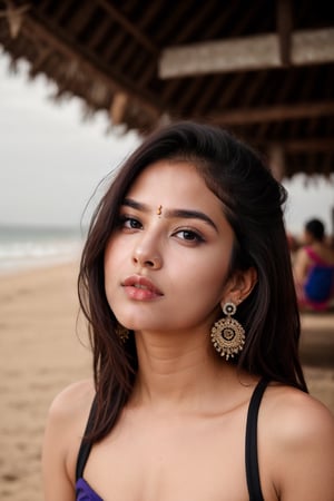 RAW photo, photo of indian girl called Zara Ladwa, instagram model(25yo), (dusky_skin),enjoying vacation in Goa, cool photography utilizing a 85mm lens for a cinematic feel,photorealistic,AanyaaSanaya