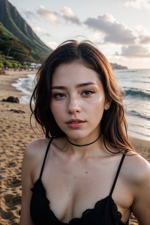 RAW photo, photo of girl called Tracy, instagram model(25yo), enjoying vacation in Hawaii, cool photography utilizing a 85mm lens for a cinematic feel,photorealistic