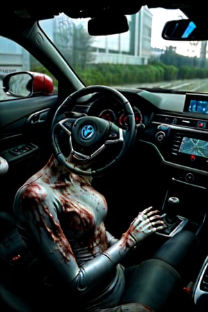 Zombie world trying to scape hiding in car
Future city robotic world