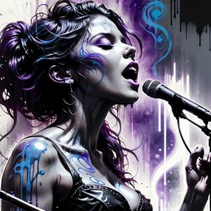 singing ,electronic music, metal band concert,, black and purple-blue gray, ink flow - 8k photorealistic masterpiece - by Aaron Horkey and Jeremy Mann - close-up. liquid gouache: Jean Baptiste Mongue: calligraphy: acrylic: color watercolor, cinematic lighting, maximalist photo illustration: marton Bobzert: 8k concept art, intricately detailed realism, complex, elegant, vast, fantastic and psychedelic,bbw,SelectiveColorStyle,DonMB14ckB377yXL