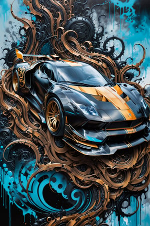 Ultra wide photorealistic image of "3000" lettering, custom design, graffiti, racing serial number, fast lanes, full car, futuristic car. Dark sun, giant cybernetic abstract, rocky road, black and neon blue gray, ink flow - 8k photorealistic masterpiece - by Aaron Horkey and Jeremy Mann - detail. liquid gouache: Jean Baptiste Mongue: calligraphy: acrylic: color watercolor, cinematic lighting, maximalist photo illustration: marton Bobzert: 8k concept art, intricately detailed realism, complex, elegant, sprawling, fantastical and psychedelic, dripping with color, HR Giger.
Ultra wide photorealistic medieval gothic image of exciting fusion between futuristic thicket and tentacles,  custom design,  graffiti,  racing serial number,  fast lanes,  iron chains,  barbed wire,  thorn branches in the background. Dark sun,  giant cyber chaos speed abstract,  rocky road,  black and brown gray,  ink flow - 8k photorealistic masterpiece - by Aaron Horkey and Jeremy Mann - detail. liquid gouache: Jean Baptiste Mongue: calligraphy: acrylic: color watercolor,  cinematic lighting,  maximalist photo illustration,Extremely Realistic