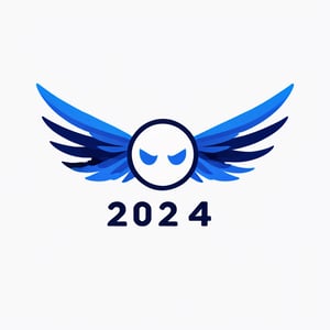 2024 logo, abstract face, vector, text, black and blue, game logo, wings silhouette