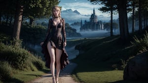 detailed illustrations, digital illustration, high quality, cinematic lighting, (1 Girl), ((taylor swift)), flower crown, elf princess, fantasy, high fantasy, (long_ponytail), modern, long pointy ears, slender ears, beautiful clothes, castle, long legs, standing in forest, swirling fog, crescent moon, thigh sock, choker, armor, silver and gold dress, correct anatomy, beautiful eyes, high_heels, black hood, sultry, (delicate face) , perfect detail, perfect feet,dark studio,Game of Thrones,Realism,pointy ears,high_school_girl