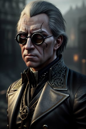 (masterpiece), (extremely intricate), fantasy, (((photorealistic photo of an evil hermit, male, villain, anti hero, evil face,(portrait of Immanuel Kant), victorian monocle , masculine face, , wicked, cruel, sinister, malicious, ruthless, masculine, athletic))), (((dark bloody clothing, intricate details on clothing))), (perfect composition:1.4), aspect ratio 1:1, beach, deviantart hd, artstation hd, concept art, detailed face and body, award-winning photography, margins, detailed face, , trending on ArtStation, trending on CGSociety, intricate, high detail, sharp focus, dramatic, , cinematic lighting octane render unreal engine volumetrics dtx ,supersteampunk in background