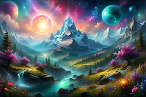 mystic valley, mountain, forests, bushes, flowers, meadow, swirls of mystic arcane energy, orbs of light, (masterpiece:1.2), best quality, (hyperdetailed, highest detailed:1.2), high resolution textures, painted world, colorful splashes, background focus, DonMW15pXL, style of Ivan Aivazovsky,DonMC3l3st14l3xpl0r3rsXL