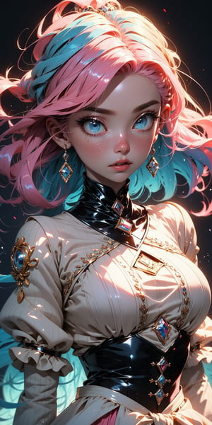 (Antique style, girly, pink hair, Blue eyes, big eyes)