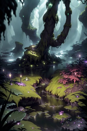 (monster), tentacles, luminescence, crystals, dark cave, dampness, slush, swamp gurgles, glowing, moss, bubbles, seaweed, (detailed, perfect, beautiful, exotic, special, unique, charming, hypnotic, reathtaking,masterpiece, high quality, high resolution, extremely detailed, sharpness, intricate, high quality_textures, high resolution_textures, absurdres, sharp details, award_winning,bokeh, moody lighting, detailed shadows, light diffusion, white_balance, Realism, RAW_Image, realistic, photorealistic environment), fantasy atmosphere, magical environment, 