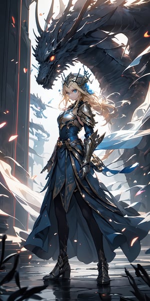 royal knight, 1girl, weapon, solo, gauntlets, floating magic orbs, holding, long hair, holding sword, armor, helmet, looking at viewer, blonde hair, skirt, closed mouth, puffy sleeves, blue eyes, breasts, braid, standing, dress, royal garden, outdoors, masterpiece, best quality, aesthetic, (clear background:1.2), game art, concept art,more detail XL, ink,midjourney,gonggongshi