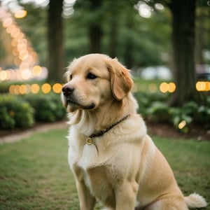 centered, analog photo, golden retriever, cute dog, bokeh, 