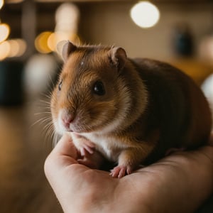 centered, analog photo, brown hamster, cute hamster, bokeh, 